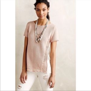 Anthropologie Moth Madeira Eyelet Back Pullover XL Blush Pink Cream